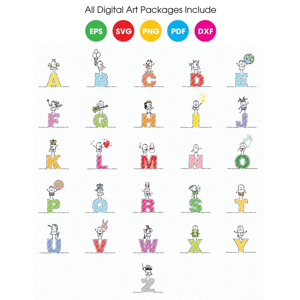 Alphabet A-Z characters-svg dxf png pdf eps for Silhouette, Cricut Digital Files