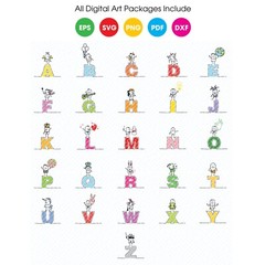 Alphabet A-Z characters-svg dxf png pdf eps for Silhouette, Cricut Digital Files
