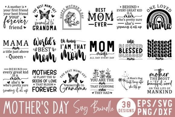 30 Mother’s Day SVG Bundle | Mom Quotes, Floral Designs | Cricut & Silhouette