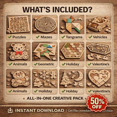 111 Toys Games SVG Bundle, Laser Cut Bundle, Puzzles, Animals, Digital Download