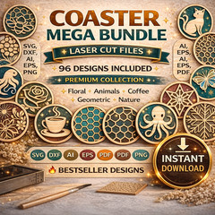 Coasters SVG Bundle, 96 Laser Cut Files, Cricut Glowforge, Digital Download
