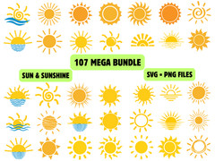 107 Sun SVG Bundle Cute Sunshine PNG Celestial Sunrise Silhouette Boho Cricut Fi