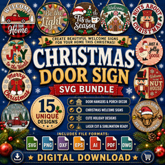 Christmas Door Sign SVG Bundle 15 Designs Glowforge Cricut Digital Download
