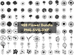 428 Flower SVG Bundle Floral Cut Files Cricut Rose Daisy Hibiscus Silhouette EPS