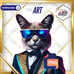 HD Royalty Cat Wearing Glasses Holding Sword – Digital Download Clip Art #1