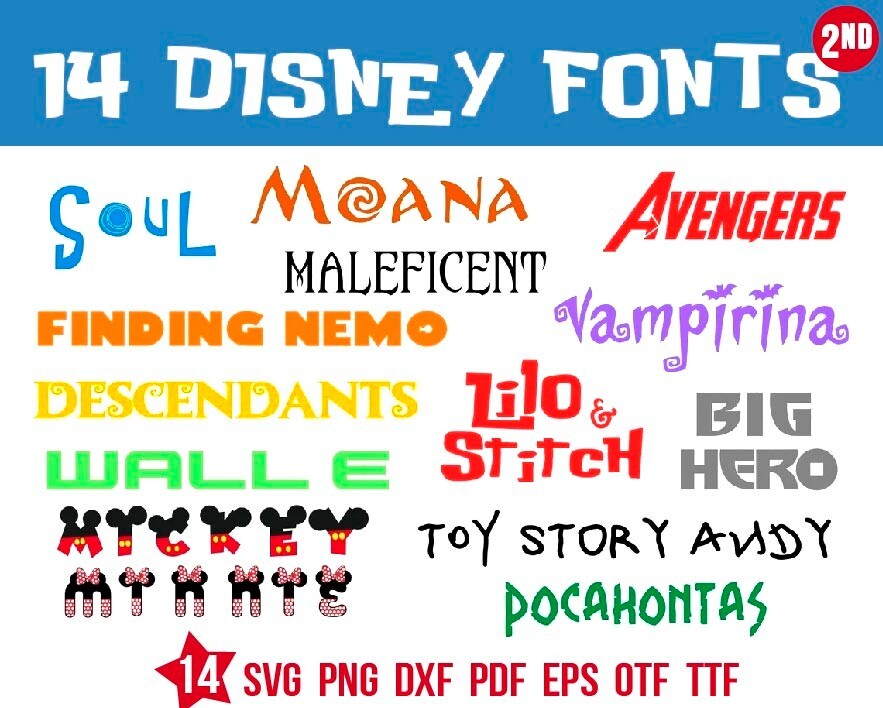 14 Disney Fonts SVG Bundle 2ND, font SVG for Cricut, Cricut Explore