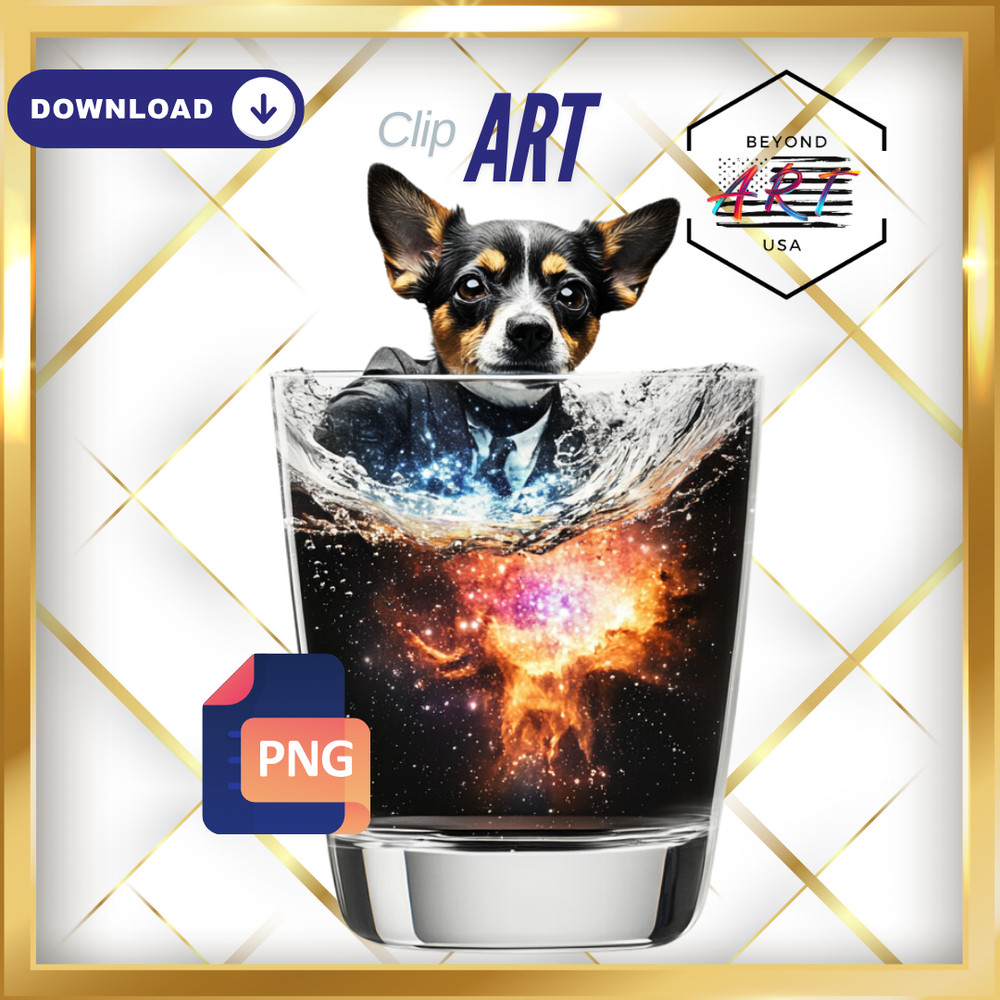 Little Dog with Suit + Tie in a Glass of Galaxy – Digital Download Clip Art #18