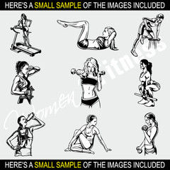 WOMENS FITNESS CLIPART-VECTOR CLIP ART-VINYL CUTTER PLOTTER+T-SHIRT GRAPHICS CD