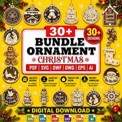 Christmas Ornament SVG Bundle 30+ Laser Cut Designs Glowforge Digital Download