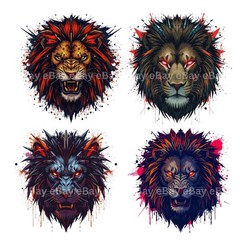 Lion Head Digital Art Bundle (10 Designs) | Fierce Cyberpunk Lion Clip Art