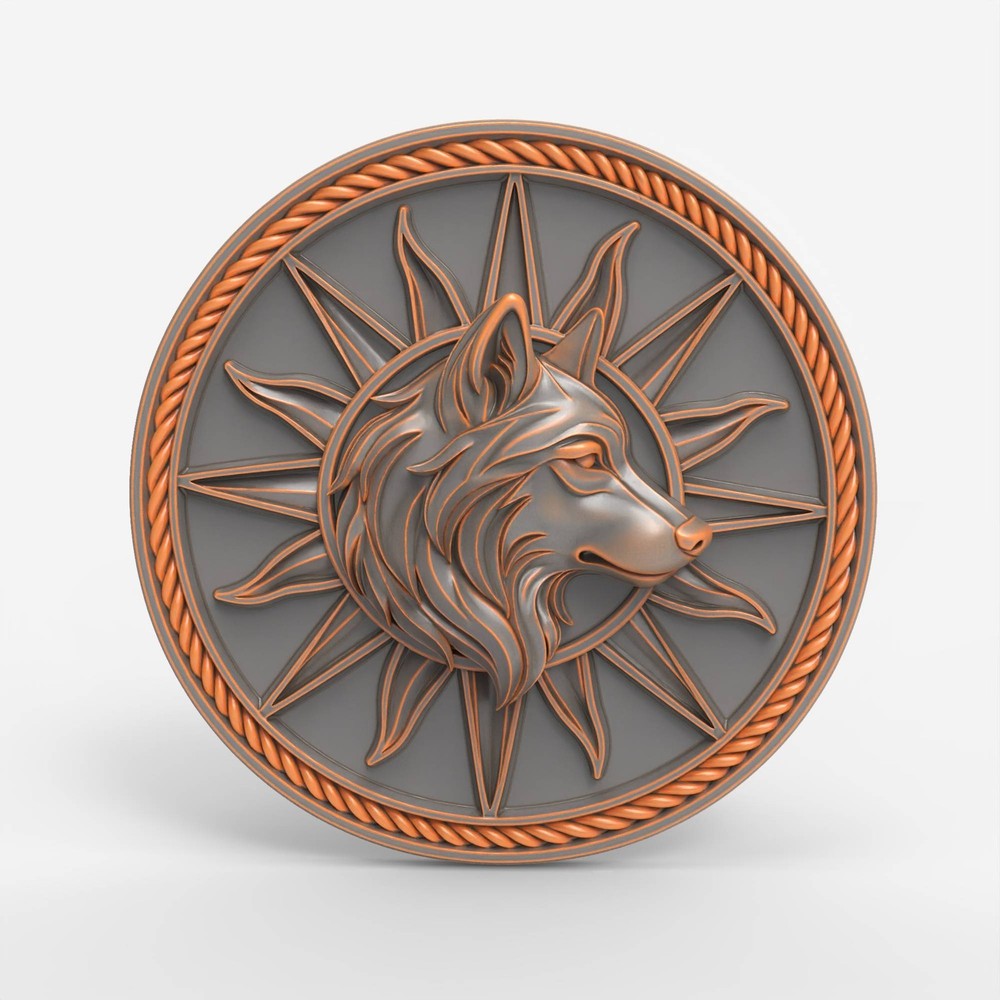 Wolf Medallion Relief 3D Model STL File for Wood CNC Carving