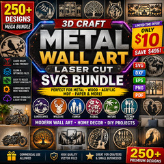250+ Metal Wall Art SVG Bundle | 3D Laser Cut Files DXF EPS PNG | Glowforge CNC