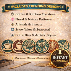 Coasters SVG Bundle, 96 Laser Cut Files, Cricut Glowforge, Digital Download