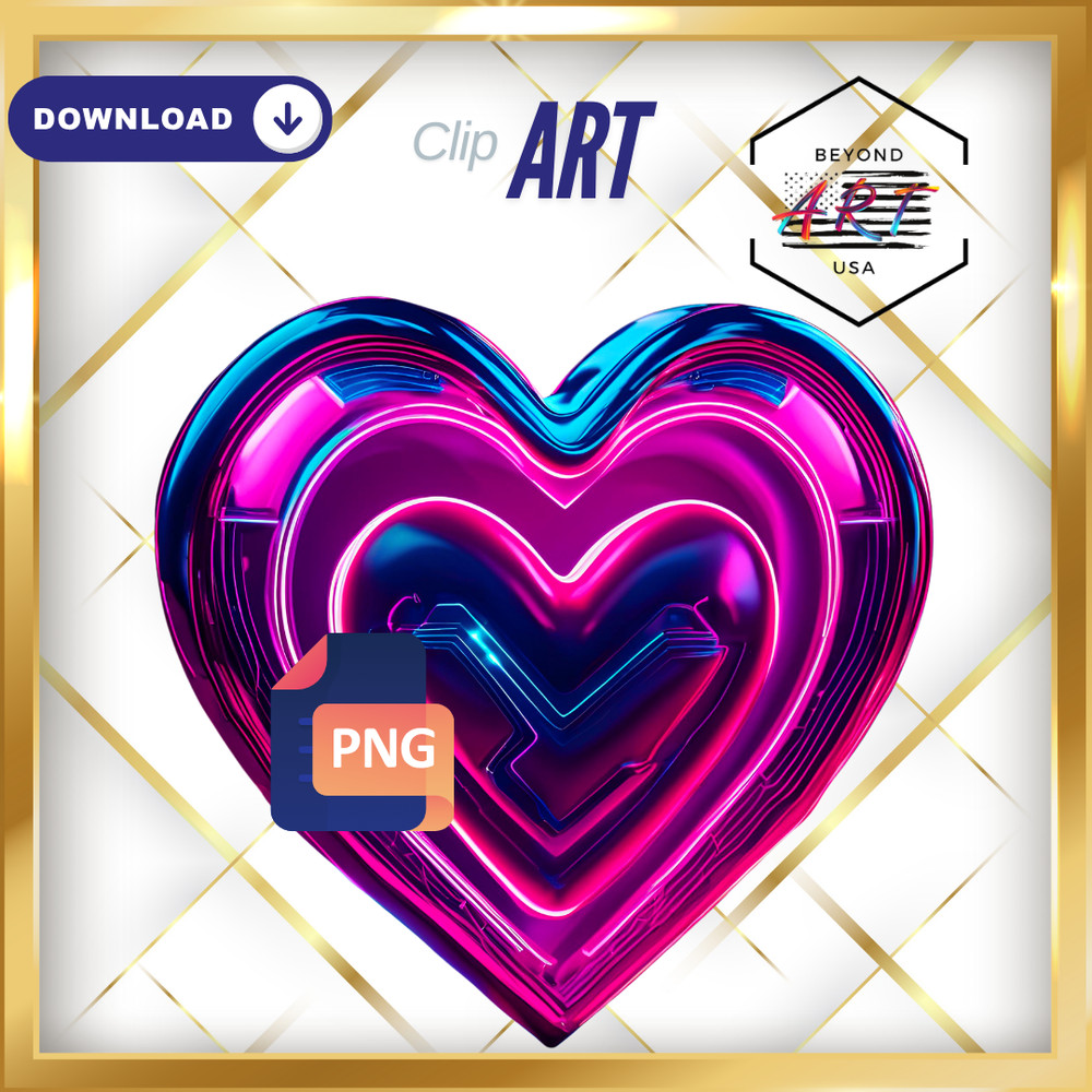 Retro 3D Neon Pink + Purple Futuristic Heart – Digital Download Clip Art #13