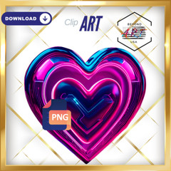 Retro 3D Neon Pink + Purple Futuristic Heart – Digital Download Clip Art #13