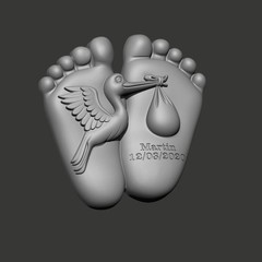 Personalized Baby Feet Stork 3D Art File – STL for CNC Router & 3D Printing