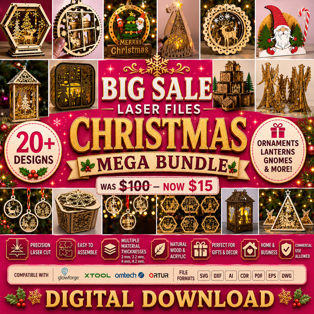 Christmas Laser Cut Mega Bundle 20+, 3D SVG Files, Digital Download
