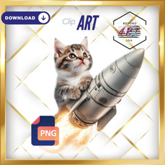 Cute Kitten Flying on Rocket Ship to the Moon – Digital Download Clip Art #20