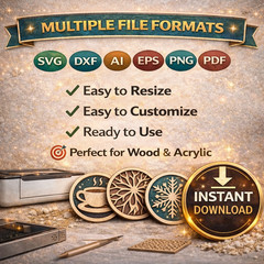 Coasters SVG Bundle, 96 Laser Cut Files, Cricut Glowforge, Digital Download