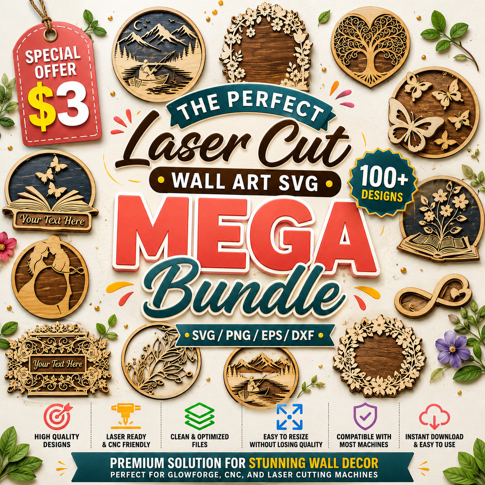 100+ Laser Cut Wall Art SVG Bundle | Glowforge DXF Files | Digital Download