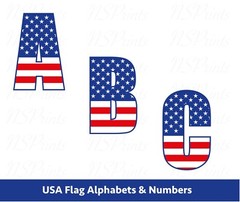 USA FLAG FONT Svg, Usa Flag Alphabets and numbers svg, Patriotic Svg, American