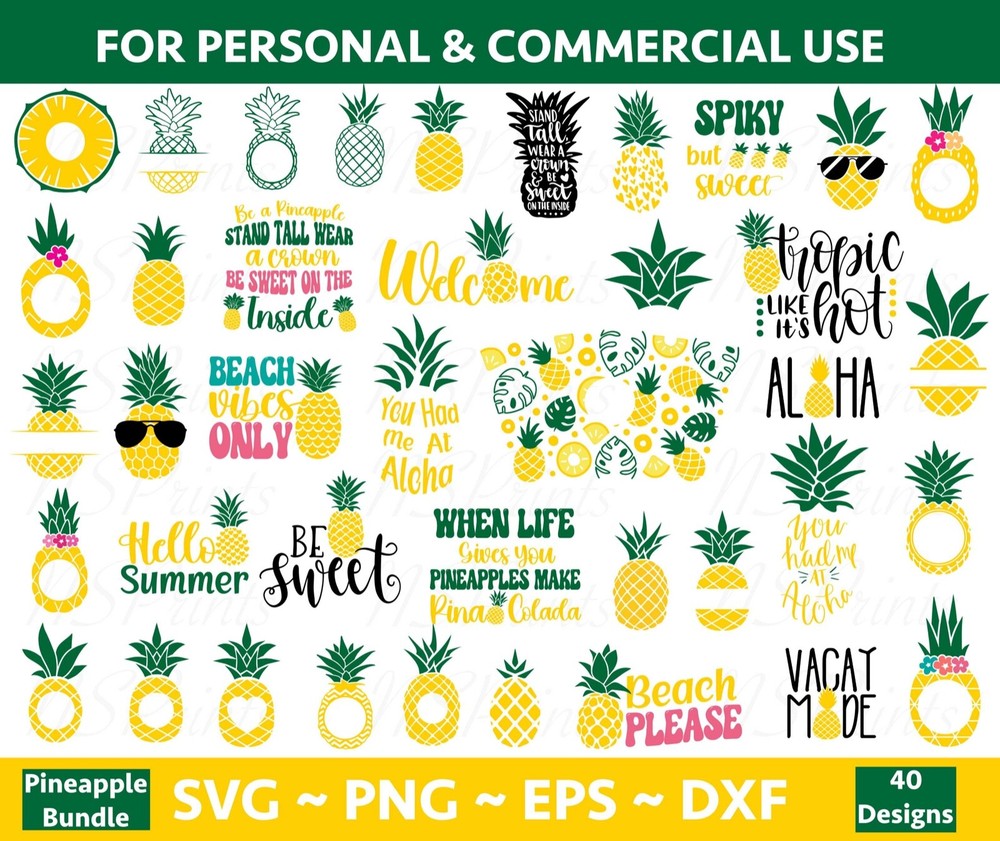 Pineapple SVG Bundle, Pineapple Bundle svg files, Pineapple Monogram, Tropical