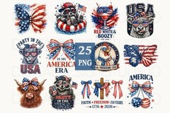 Patriotic 4th of July PNG Clipart Bundle, Digital Download
