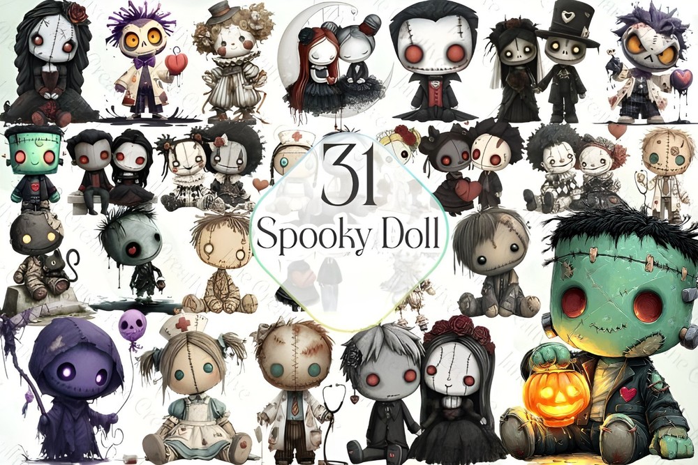 Spooky Doll Sublimation Bundle – 31 Creepy Cute PNGs