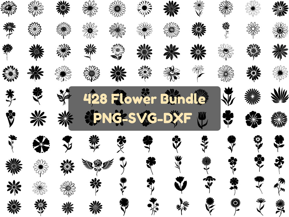 428 Flower SVG Bundle Floral Cut Files Cricut Rose Daisy Hibiscus Silhouette EPS