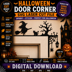 Halloween Door Corner SVG Laser Cut File Witch Decor Glowforge Cricut DXF PNG