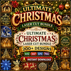 Christmas Laser Cut Files Bundle, 200+ 3D Paper Craft Files, Digital Download