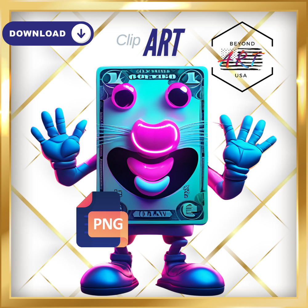 Retro Dollar Bill Kids Cartoon Purple Eyes – Digital Download Clip Art #10