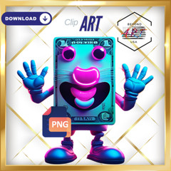 Retro Dollar Bill Kids Cartoon Purple Eyes – Digital Download Clip Art #10