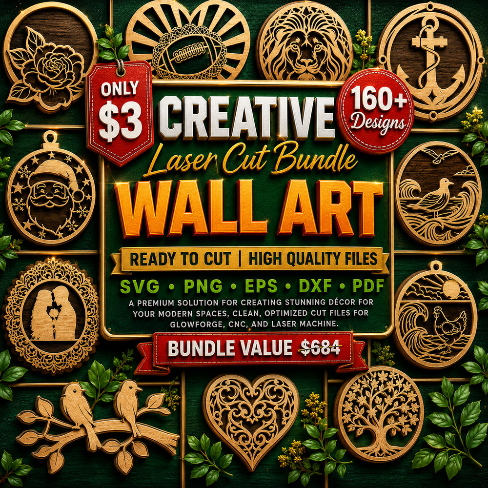 Creative Laser Cut Wall Art Mega Bundle SVG , 160+ Designs, Digital Download