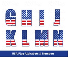 USA FLAG FONT Svg, Usa Flag Alphabets and numbers svg, Patriotic Svg, American