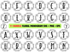 11 Floral Monogram SVG Bundle Alphabet PNG Botanical Split Letter Wedding Cricut