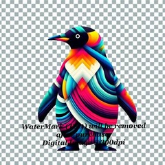 Penguim PNG Clip Art Colorful Abstract Sublimation Design Digital Clipart