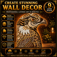 9 Layer Eagle Mandala SVG Laser Cut File | CNC DXF Wall Art Bundle