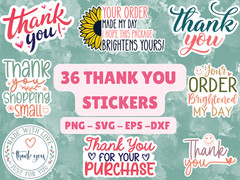 36 Thank You Stickers SVG Bundle Small Business Packaging Decals PNG Cricut
