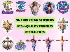 36 Christian Stickers PNG Bundle Bible Verse Faith Decals Jesus Sublimation Craf