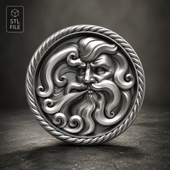 Digital Mythical Deity Face Medallion – STL – 3D Model for CNC and 3D Printer