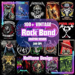 100pcs RockBand Graphic Designs | Halftone Vintage Design | Rock music png