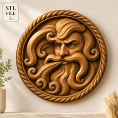 Digital Mythical Deity Face Medallion – STL – 3D Model for CNC and 3D Printer