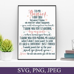 To My Bestie SVG, Best Friend SVG, Friends Gifts, SVG, PNG, Digital Cricut Files