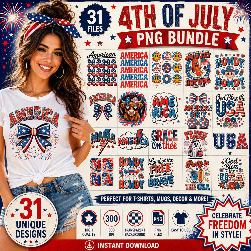4Th of July US Independence Day Png Bundle, Digital Download