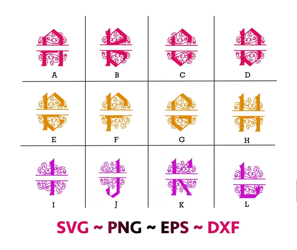 Fancy Split letters SVG bundle, Fancy alphabets files, SVG files for cricut