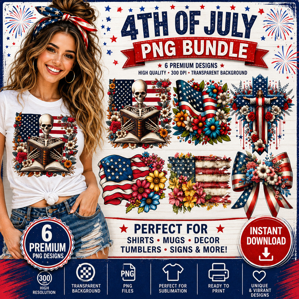 Retro 4th of July USA PNG Bundle Sublimation Designs, Digital Download