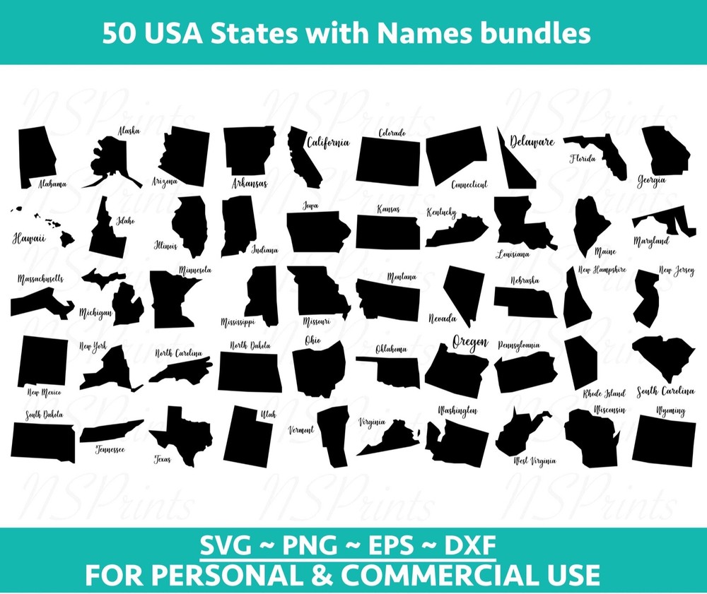 50 US States map Bundle SVG, States svg, US state svg, United States Vector File