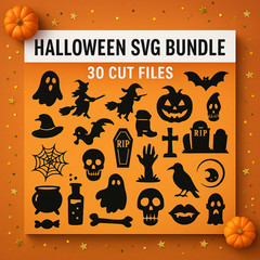 Halloween SVG Bundle – 30 Cut Files for Cricut & Silhouette | Ghosts, Bats, Quot