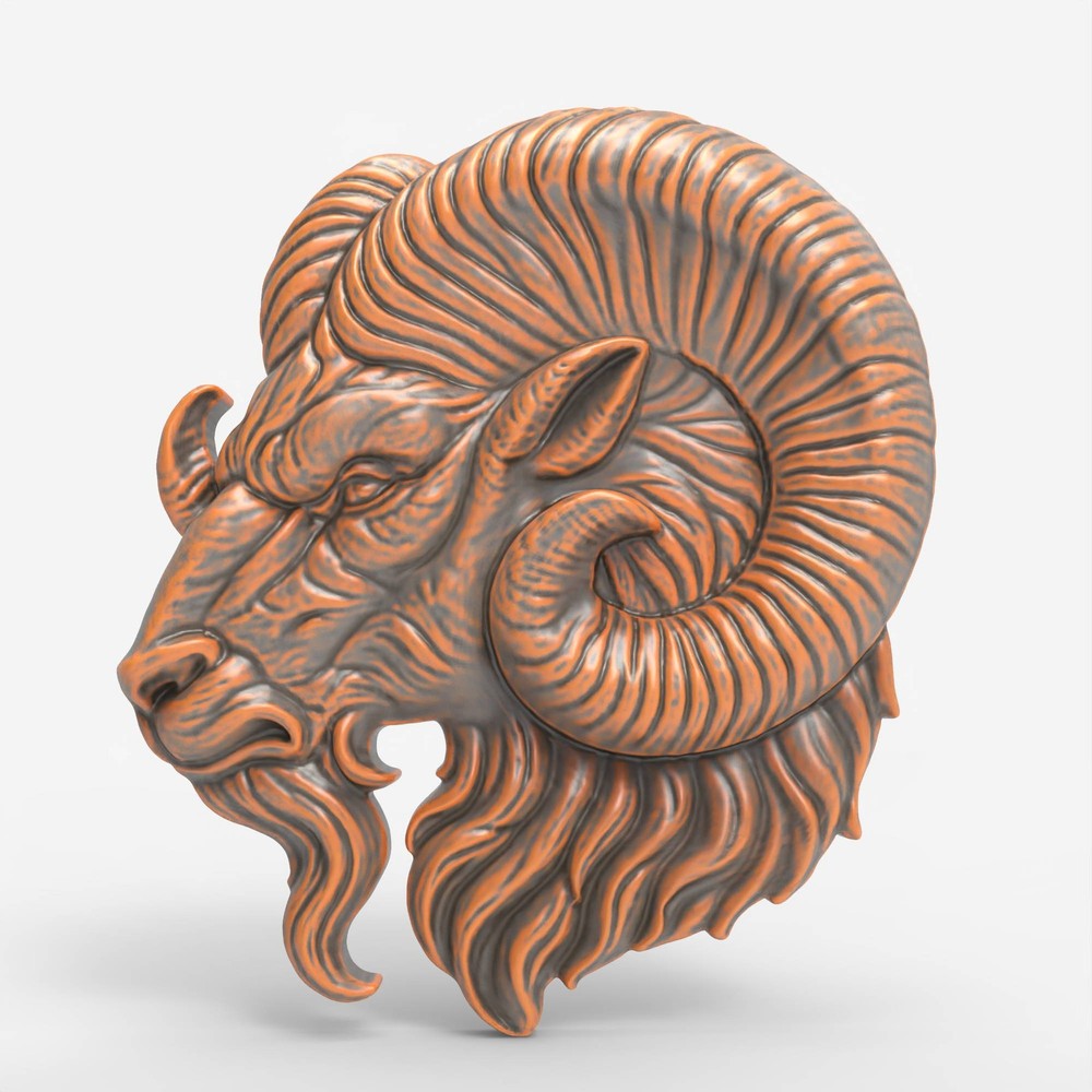 Ram Head Relief Relief 3D Model STL File for CNC Wood Carving